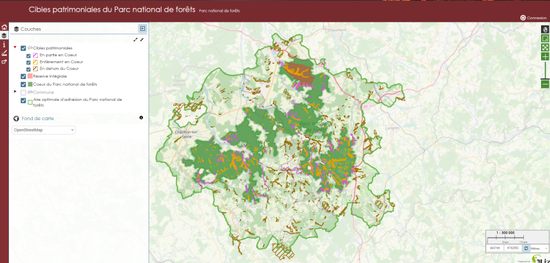 Capture d'écran du Lizmap des Cibles patrimoniales