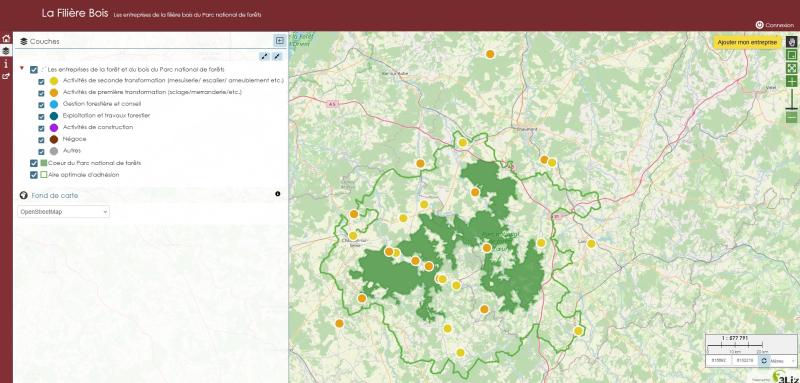 Carte intéractive de la filière bois du Parc national de forêts