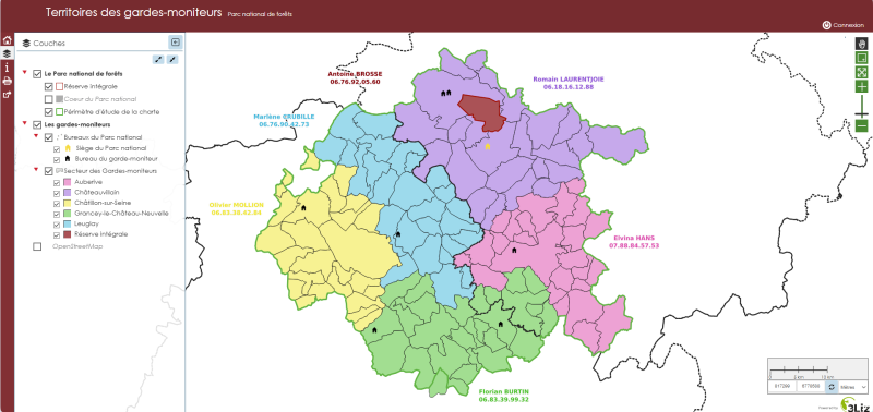 Lizmap, Secteurs des Gardes-Moniteurs